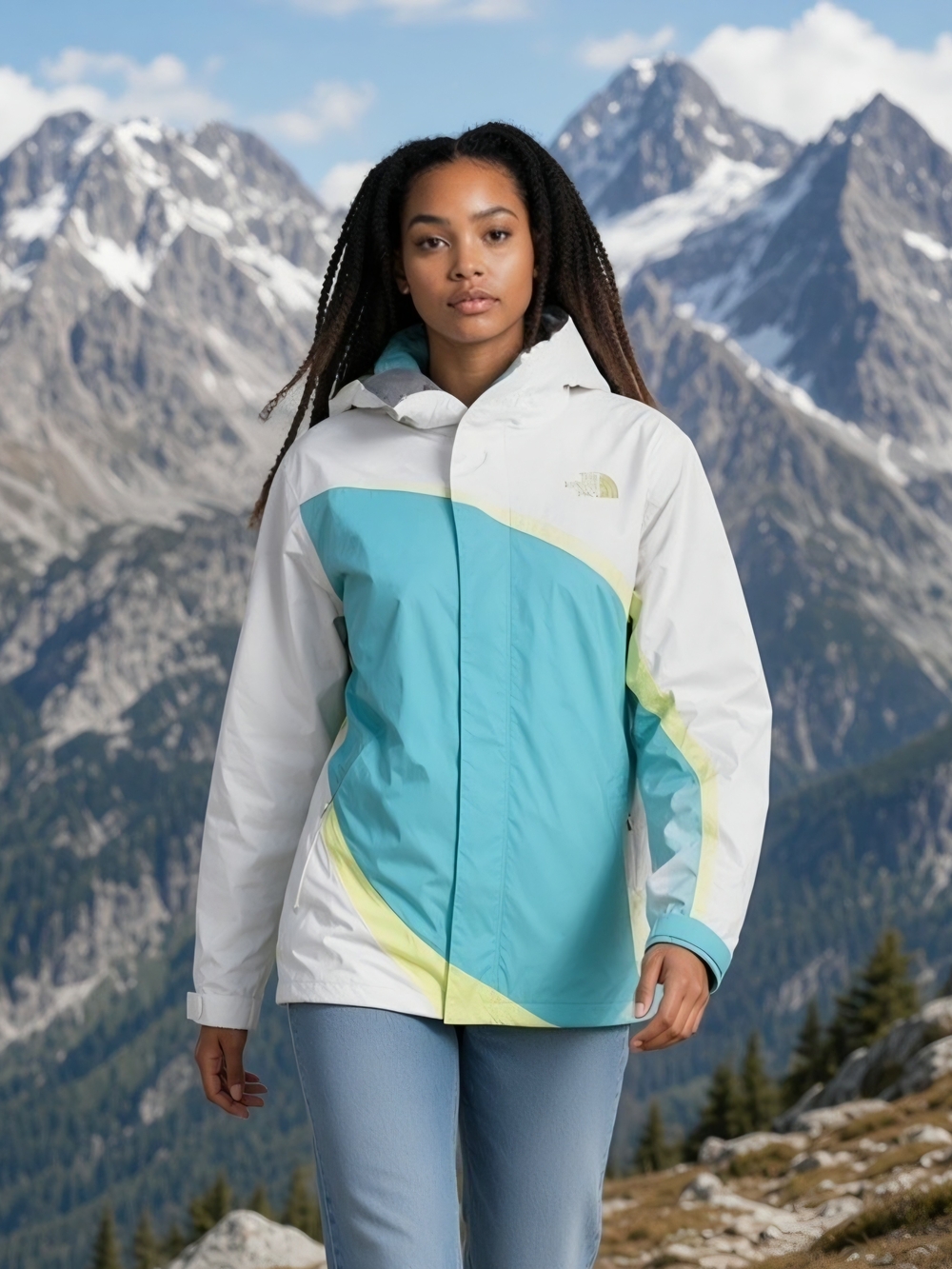 The North Face Girls XL 18 White & Teal Waterproof Jacket Removeable Lining